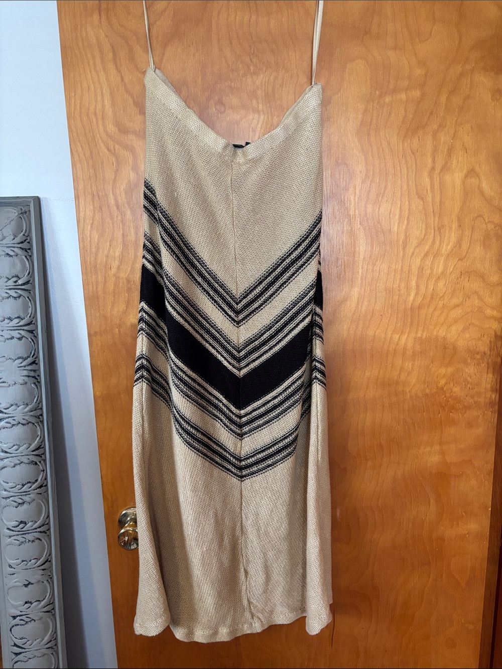 Lauren Ralph Lauren Beige and Black Chevron Midi Slip Skirt
